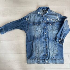 Oversized Distressed Streetwear Society Long Jean Jacket Medium Wash Women’s M
